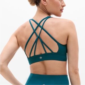 Athleta Solace Teal Strappy Back Sports Bra Low Impact Large